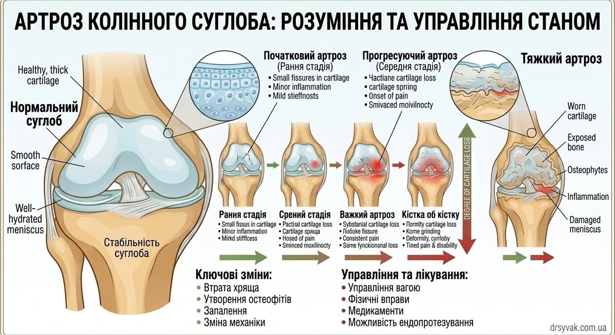 Артроз колінного суглоба: стадії руйнування хряща від норми до тяжкого артрозу