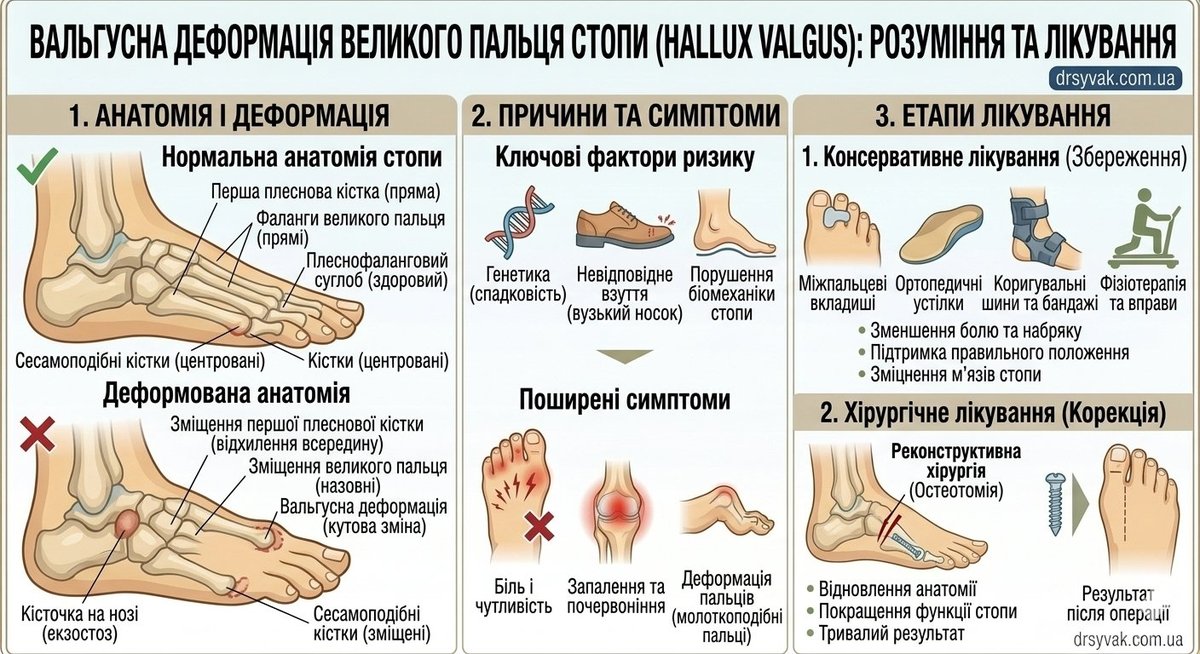 Вальгусна деформація великого пальця стопи (Hallux Valgus): анатомія та лікування